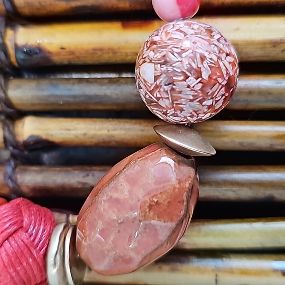 Chico's Coral & Burnt Orange‎ Beads + Baubles Stretch Bracelet - Picture 4 of 8